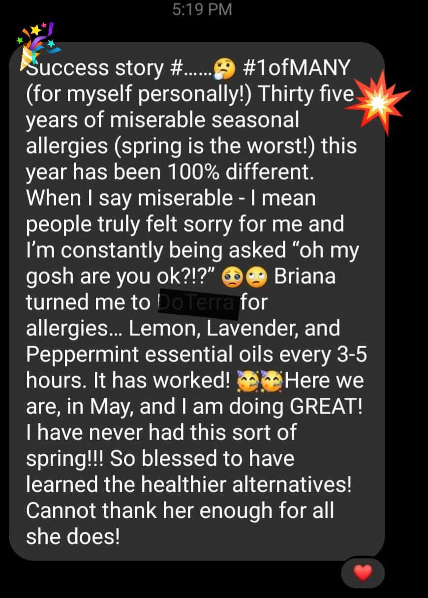 Text-message success story: thirty-five years of seasonal allergies, this year 100% different
