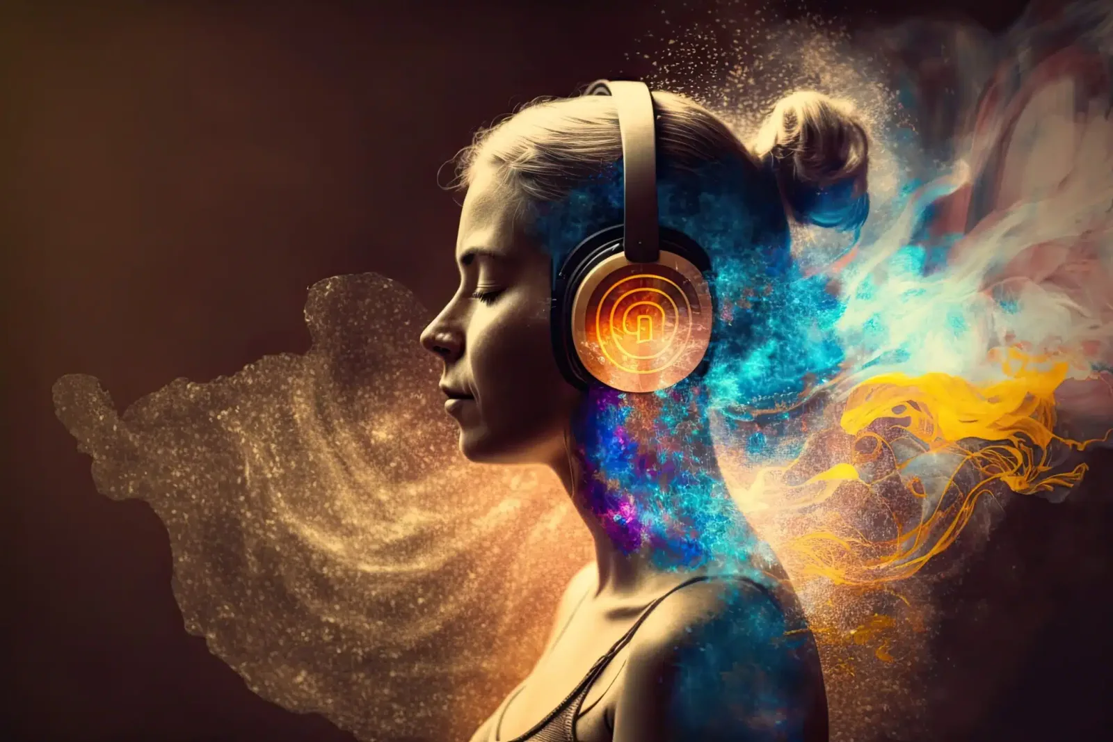 Sound healing session, listening to balancing frequencies through headphones