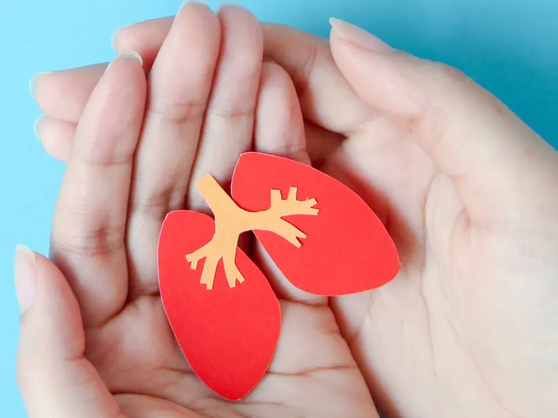 Two hands cradling a paper cut-out of a pair of lungs